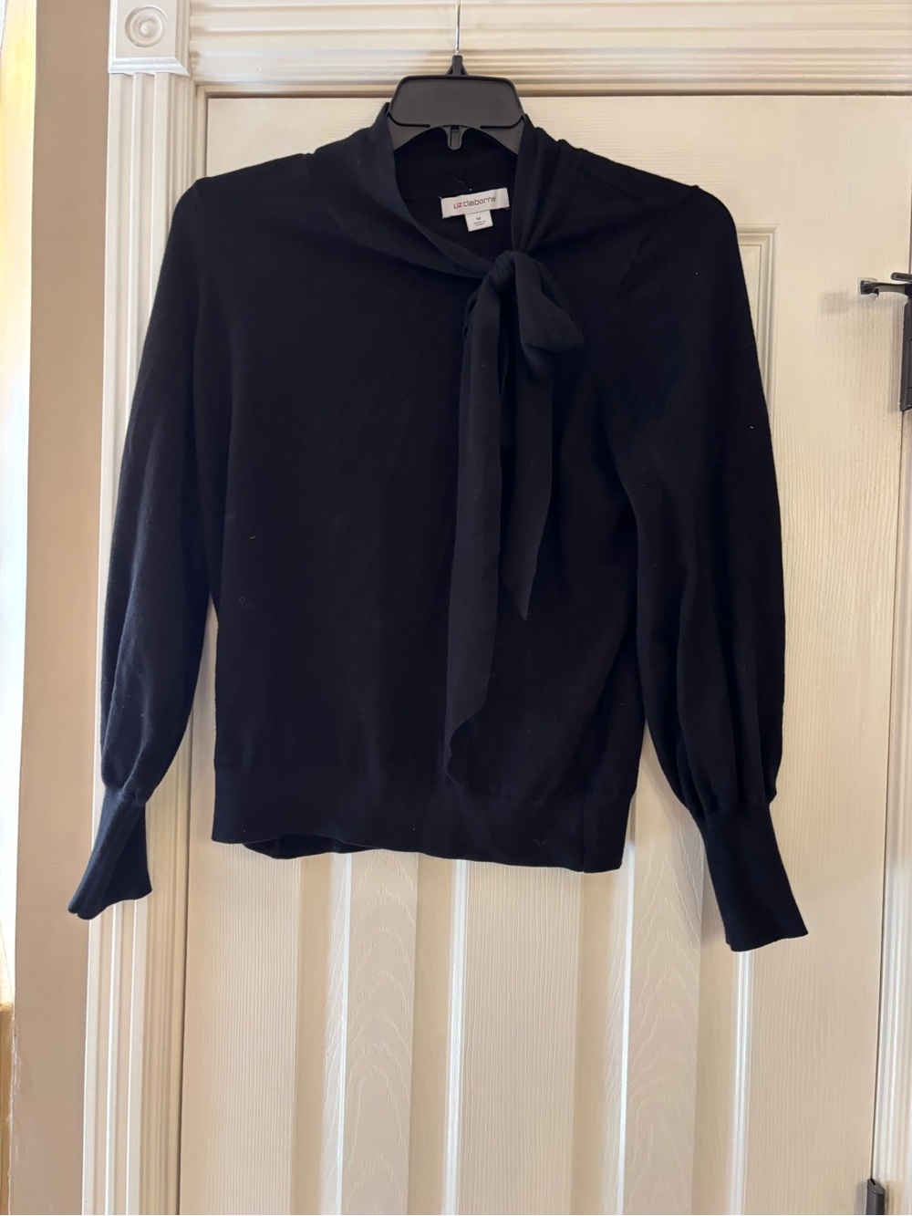 Liz Claiborne Black Tie-Neck Long-Sleeve Top
